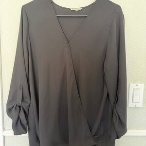 Women's Black Surplice Blouse - Lightweight Long Sleeve Top